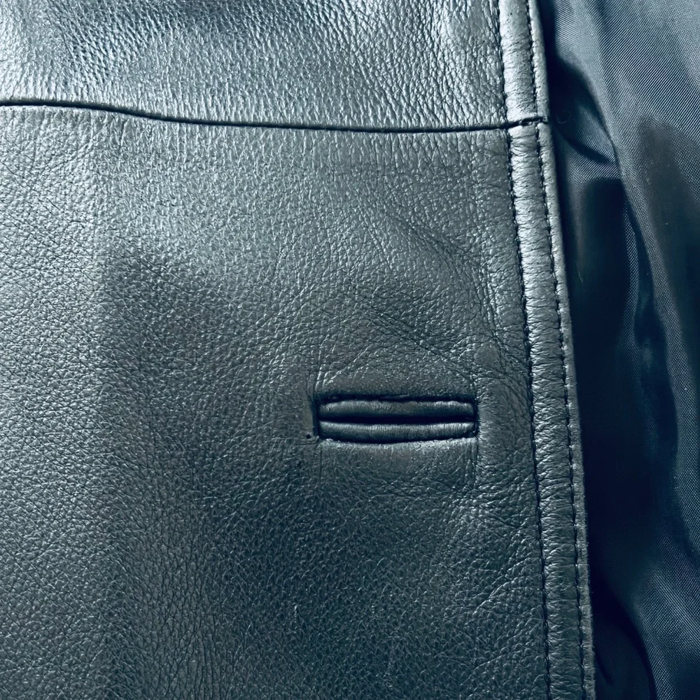 WINLIT New York Size Medium Black Leather Trench Coat Mob Wife Matrix 80s VGC - Picture 11 of 14